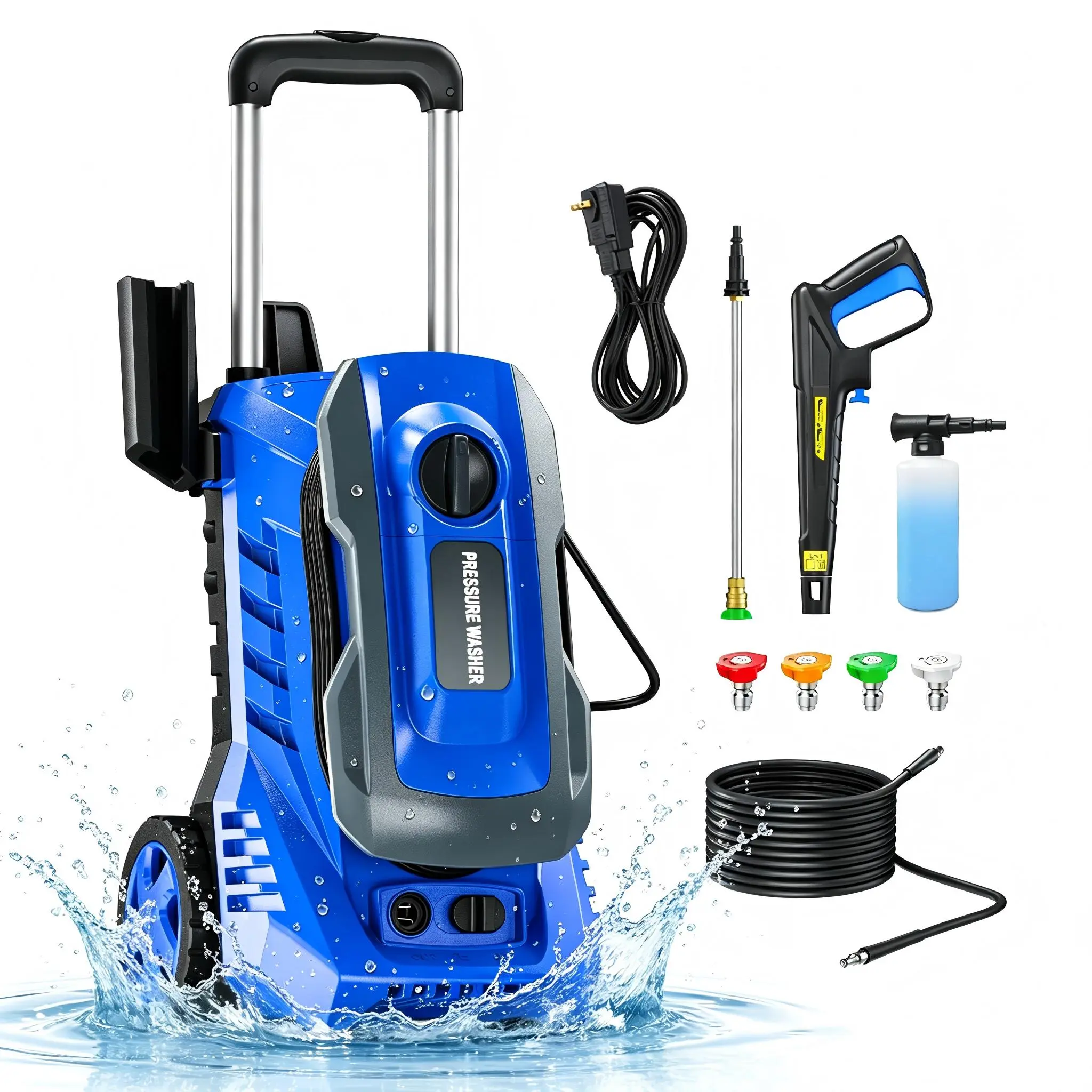 Electric Pressure Washer 2600PSI 2.6GPM, Versatile Cleaning, All-Around Cleaning Performance, with 4 Adjustable Nozzle, 500ML Soap Tank, Stainless Steel Lance, Total Stop System for Home, Patio, Garden, Outdoor, Car, Yard Cleaning,driveway,adj-15-level,
