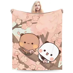 Bubu and Dudu Panda Flannel Blanket - Premium Flannel Material Winter Soft Throw for Children Couch Chair Novelty Bedspread Sofa Bed Cover Mother's Day Valentine's Day Birthday Christmas Gift