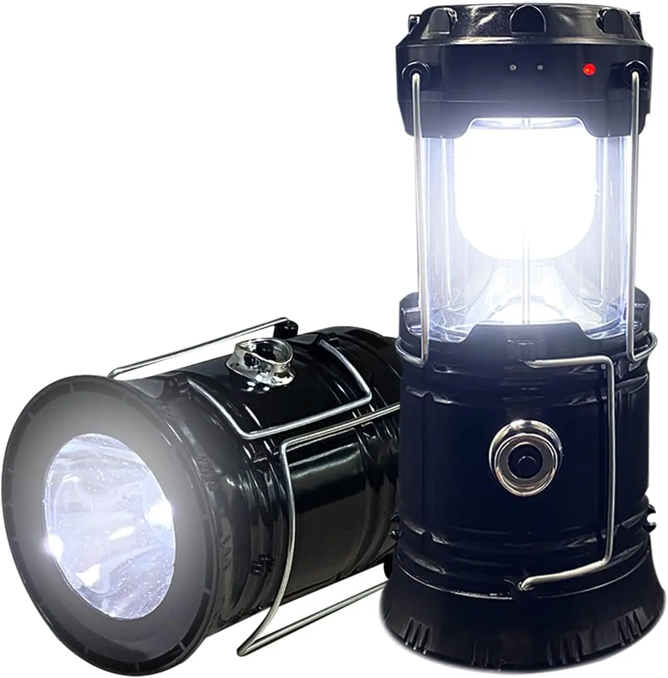 Collapsible ABS Plastic Camping Lantern - 1600mAh Rechargeable Lamp, Portable LED Flashlight, Waterproof, Solar Powered, USB Charging, Folding Handle, for Hiking Emergency Lighting