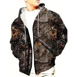 Men's Tropical Camo Jacket - Lightweight Polyester, Zip-Up Hoodie, Spring/Fall  Collar Fabric