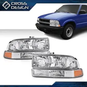 CROSSDESIGN Headlights Bumper Lamp Fit For Chevy S10/Blazer Clear Chrome Amber Corner 98-04