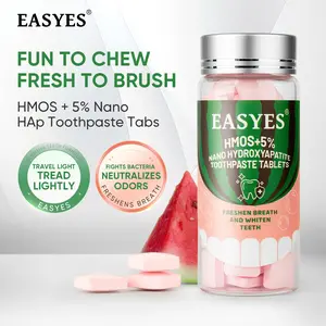 Easyes HMOs hydroxyapatite toothpaste tablets - chewable toothpaste tablets whitening teeth fresh breath enamel strengthening Highly Portable watermelon Mint flavor Fights Oral Bacteria fluoride free travel toothpaste
