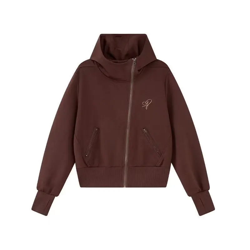F426 Official Store Cropped Hoodie with Diagonal Zipper Front