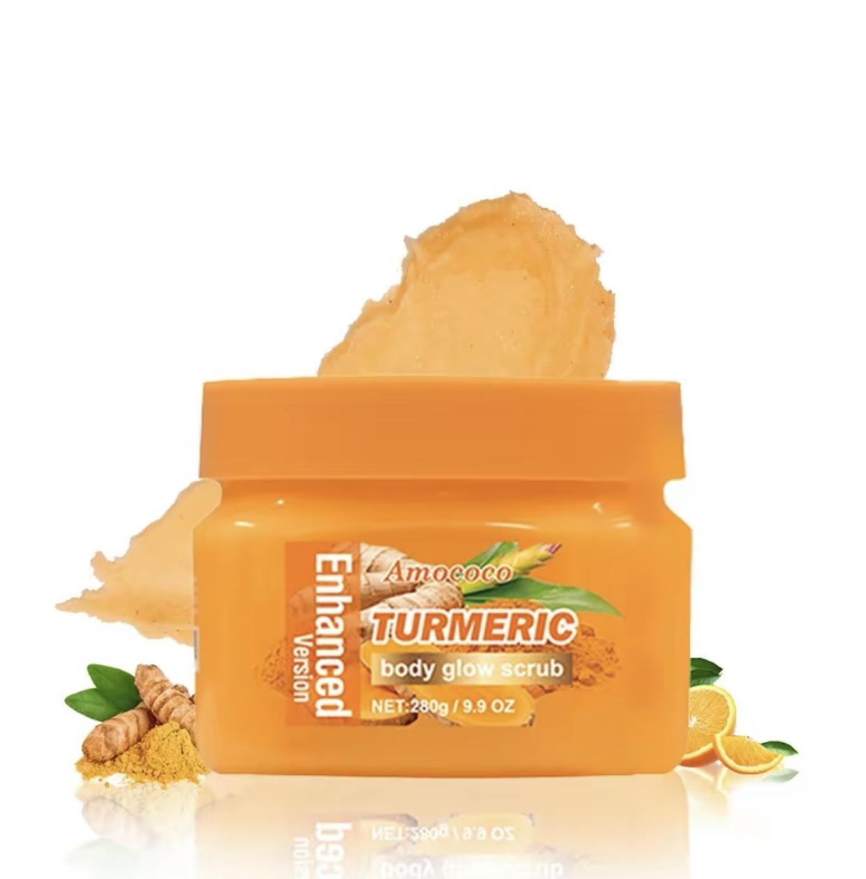 Turmeric Nourishing Scrub 280g - Infused with natural turmeric extract and moisturizing ingredients. Gently exfoliates while deeply hydrating the skin, leaving it smooth, supple, and radiant.