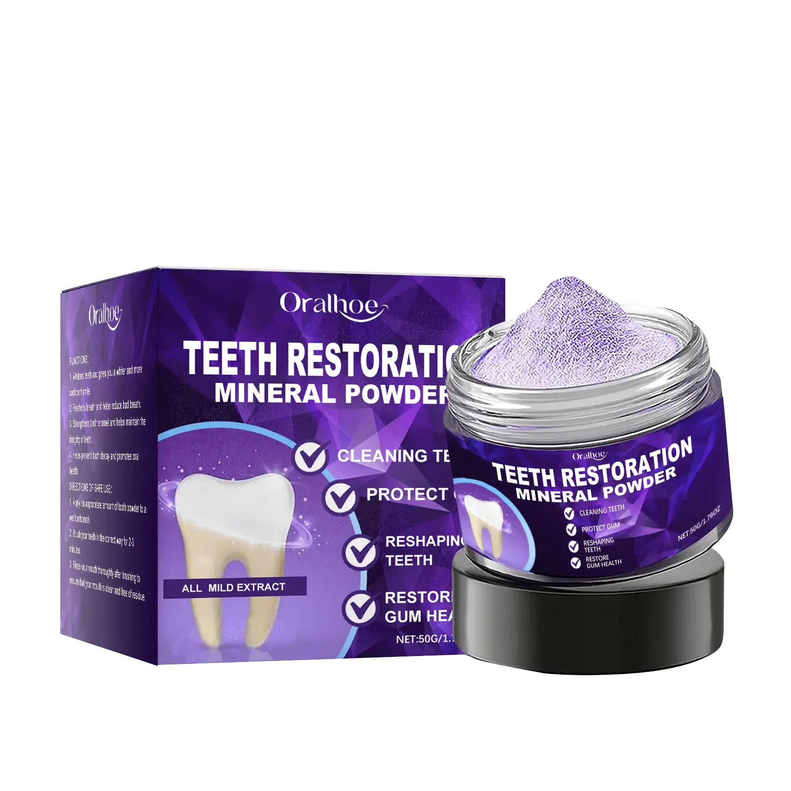 Purple Mineral Tooth Powder, Gentle Oral Care Powder for Brighter-Looking Smile, Fresh Breath & Teeth Cleaning,Daily Oral Care, Fresh Mint Flavor, Surface Stain Care, Travel-Friendly Oral Care