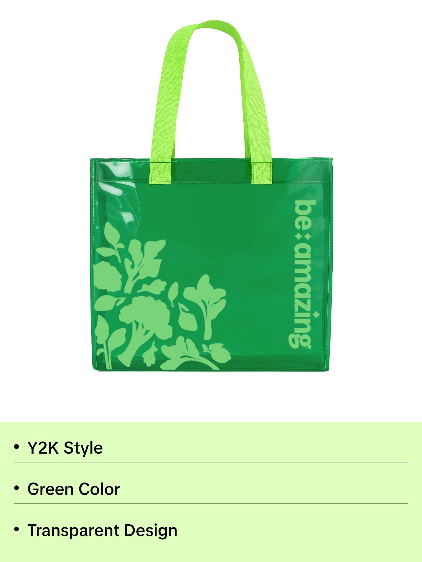 Be Amazing Green Transparent Tote - Y2K Style Green Design Tote