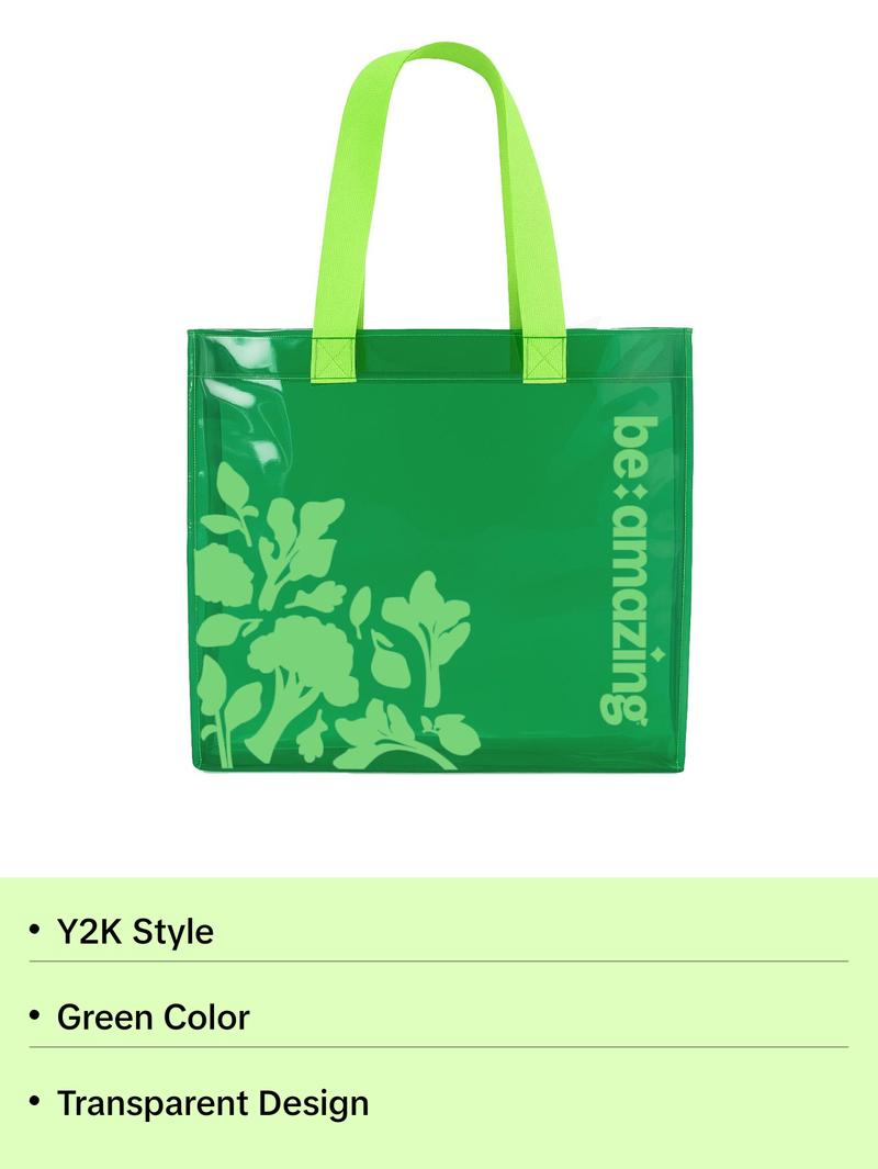 Be Amazing Green Transparent Tote - Y2K Style Green Design Tote