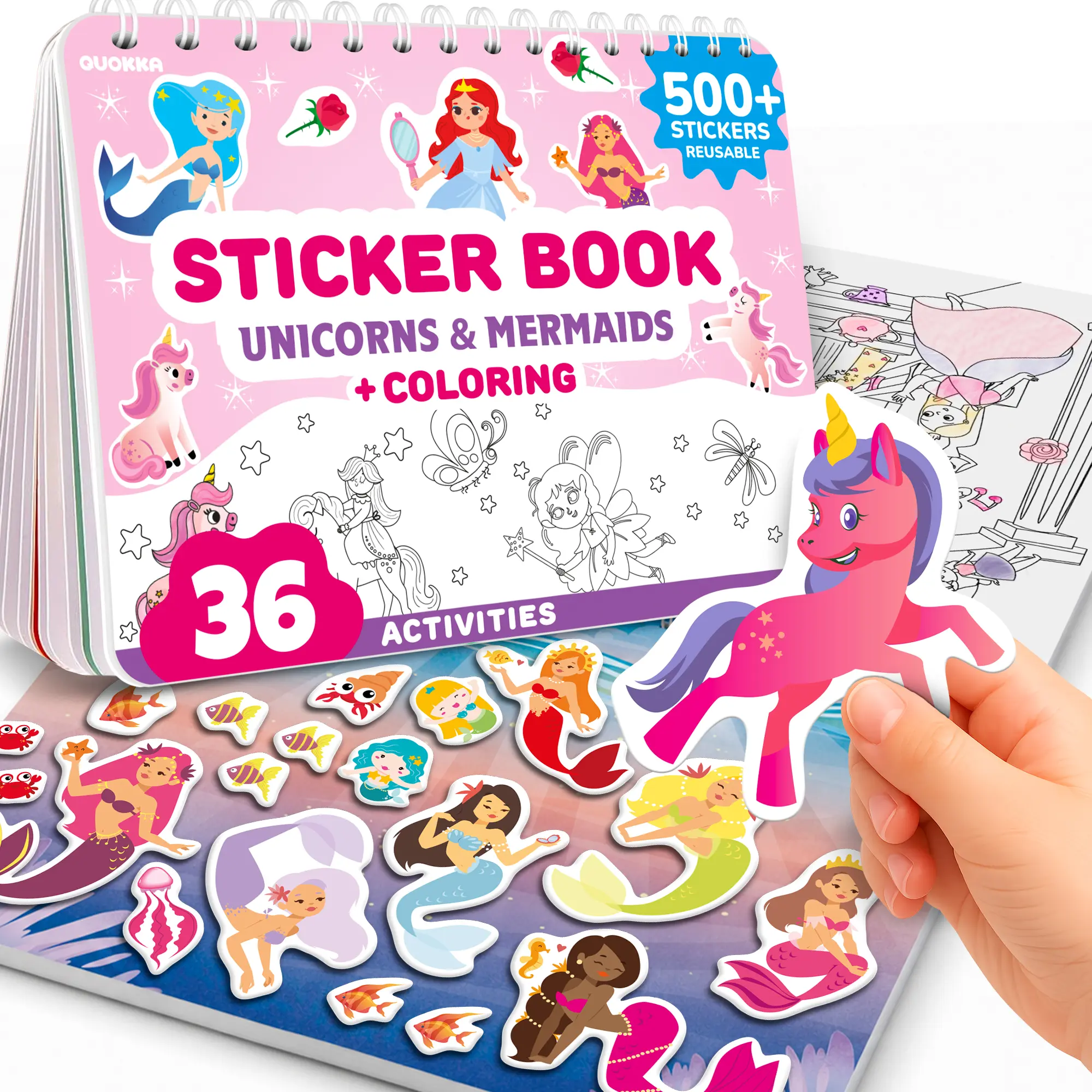 QUOKKA Kids' Fairy Tale Princess Sticker Coloring Book - Educational Arts & Crafts Activity Workbook for Ages 3-6, 500+ Stickers to Boost Creativity & Fine Motor Skills, Character-Based