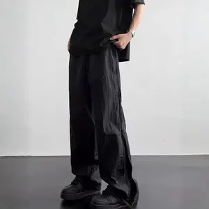 American high-street patchwork paratrooper pants with a side zipper design and straight cut