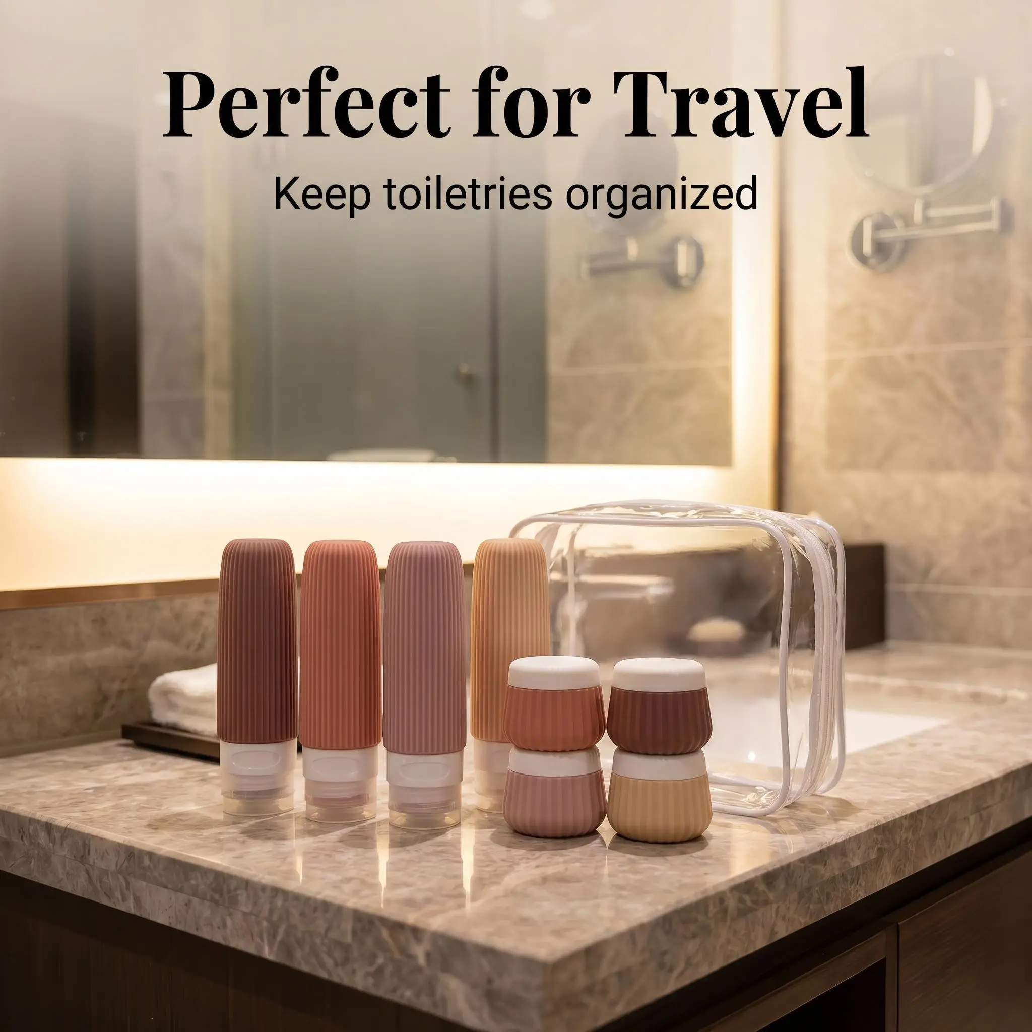 8pcsTravel Bottle Set, Leakproof Refillable Cosmetic Containers with Clear Storage Bag, Game Changer，MustHave，Toiletry Containers，Travel Accessories for Shampoo Lotion Skincare Daily Apricot