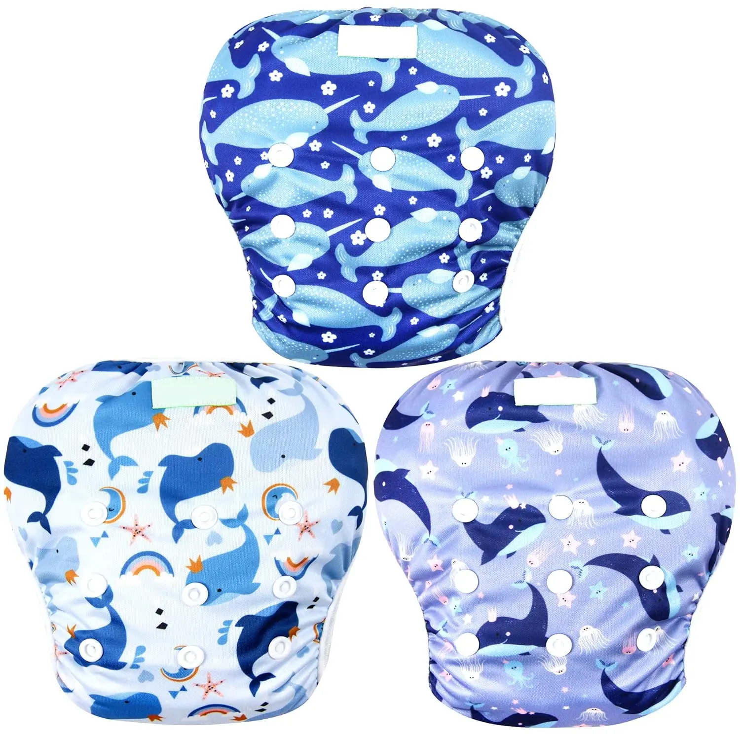 P-UDW01    Baby & Toddler Snap One Size Adjustable Reusable Baby Swim Diaper (Whale, Large, 3 Pack)