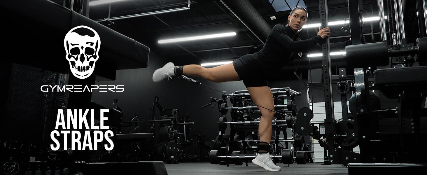 Gymreapers Ankle Straps (Pair) For Cable Machine Kickbacks, Glute Workouts, Lower Body Exercises - Adjustable Leg Straps with Neoprene Padding