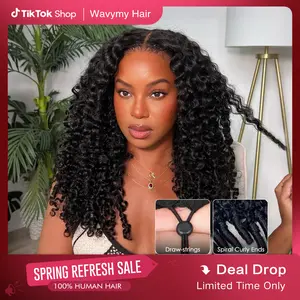 Wavymy 9x6 HD Burmese Curly Wear Go Lace Frontal Wig Curly Texture Wig with Finger Coil Ends Skin-Melt HD Lace Human Hair Wigs With Invisi Drawstring Pre-Bleached Glueless Wig 200% Density