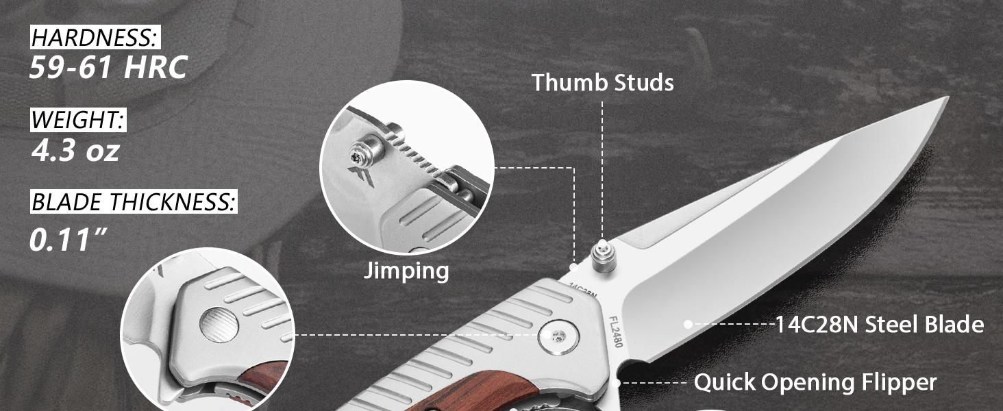 #JumpstartSale FLISSA Pocket Knife with 3.35" 14C28N Steel Blade, Liner Lock Folding Knife with Wood Handle for EDC, Camping, Hiking, Outdoor Activities, Gift for Men and Women #JumpstartSale FLISSA Pocket Knife with 3.35" 14C28N Steel Blade, Liner Lock Folding Knife with Wood Handle for EDC, Camping, Hiking, Outdoor Activities, Gift for Men and Women