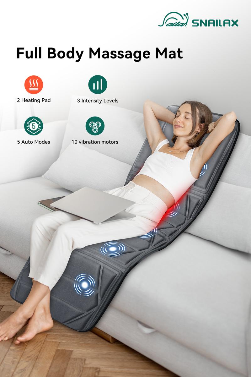 Snailax Full Body Vibration Massage Mat with Heat 10 Motors 2 Pads Adjustable Relaxing Gift for Bed Sofa Chair Deep Massage Experience New Version