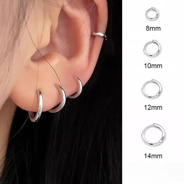 8pcs Hoop Earrings Set for Women/Men (6mm/8mm/10mm/12mm), Silver Gold Plated Lightweight Hoops Huggie Earrings Jewelry Gifts Solitaire Huggie Hoop