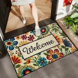 A Floral Patterned Welcome Mat That Is Non-Slip, Absorbent, Easy to Clean And Machine Washable, Soft And Lightweight, Suitable for Entryways, Kitchens, Laundry Rooms, Bedrooms, Living Rooms, Hallways, Bathrooms, Offices