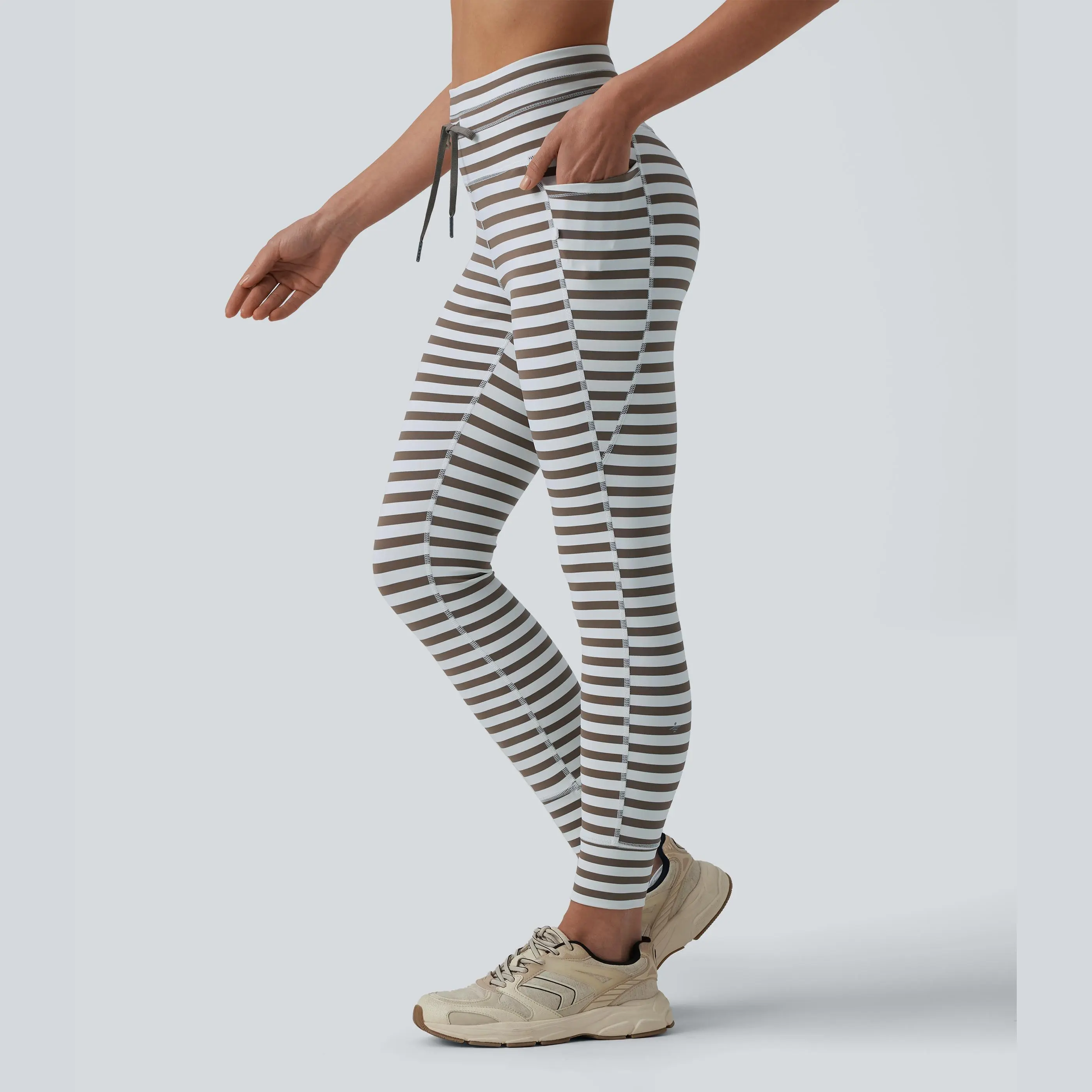Halara High Waisted Drawstring Stripe Yoga Leggings with Pockets