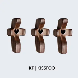 KISSFOO Three-piece Black Walnut Wood Cross  Set Faith Inspired Desk Decor Anxiety Relief