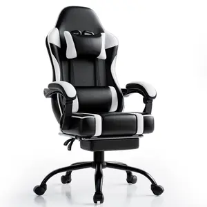 【Bellemave】Ergonomic High Back Gaming Office Chair - Adjustable Lumbar Support & 3" Seat Height, 90-120° Reclining Backrest with Retractable Footrest, 360° Swivel, Racing Style for Home Office