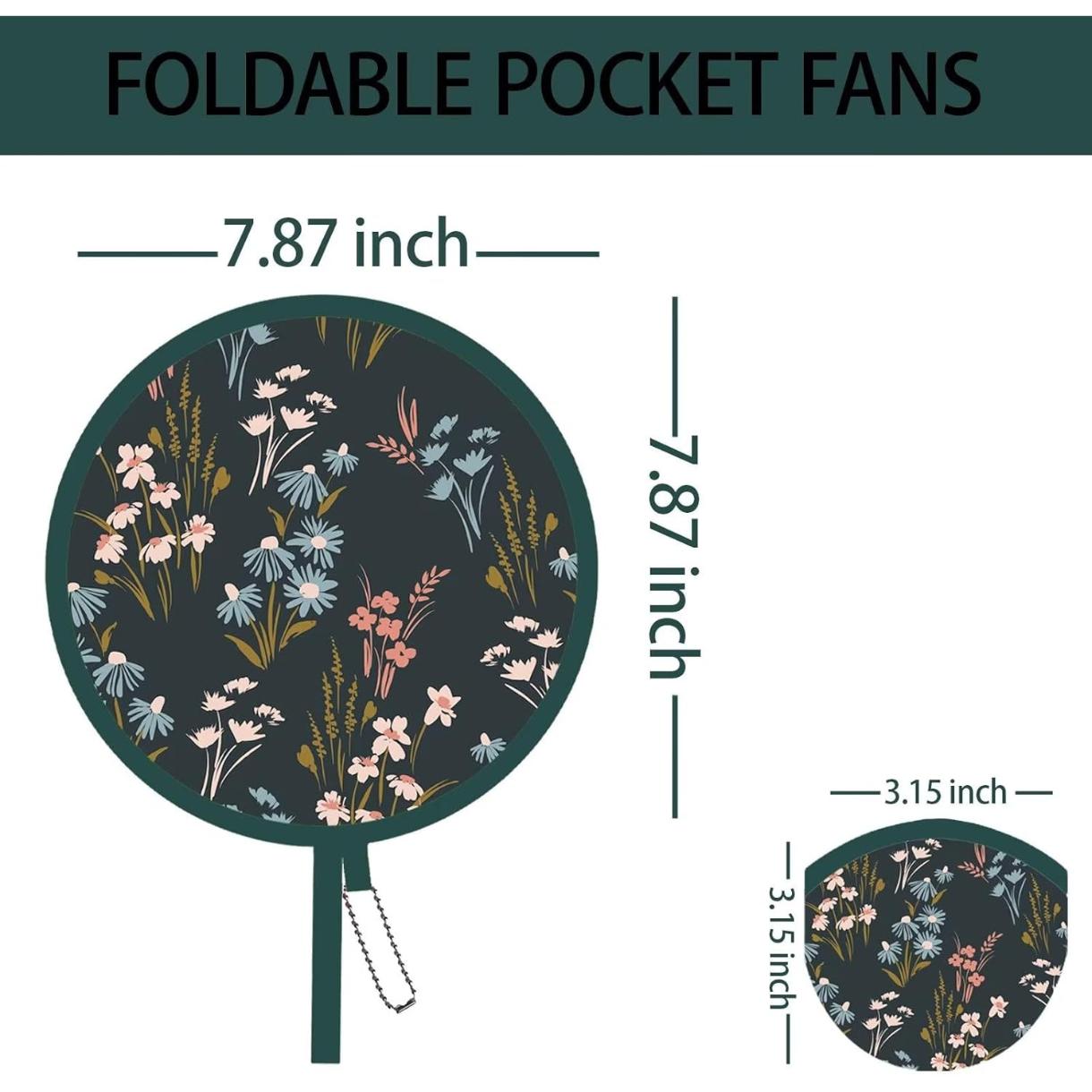 4 PCS 4 Styles Foldable Cooling Fans, Handheld Colorful Floral Round Fans for Travel, Events, Indoor & Outdoor (Nile Blue)