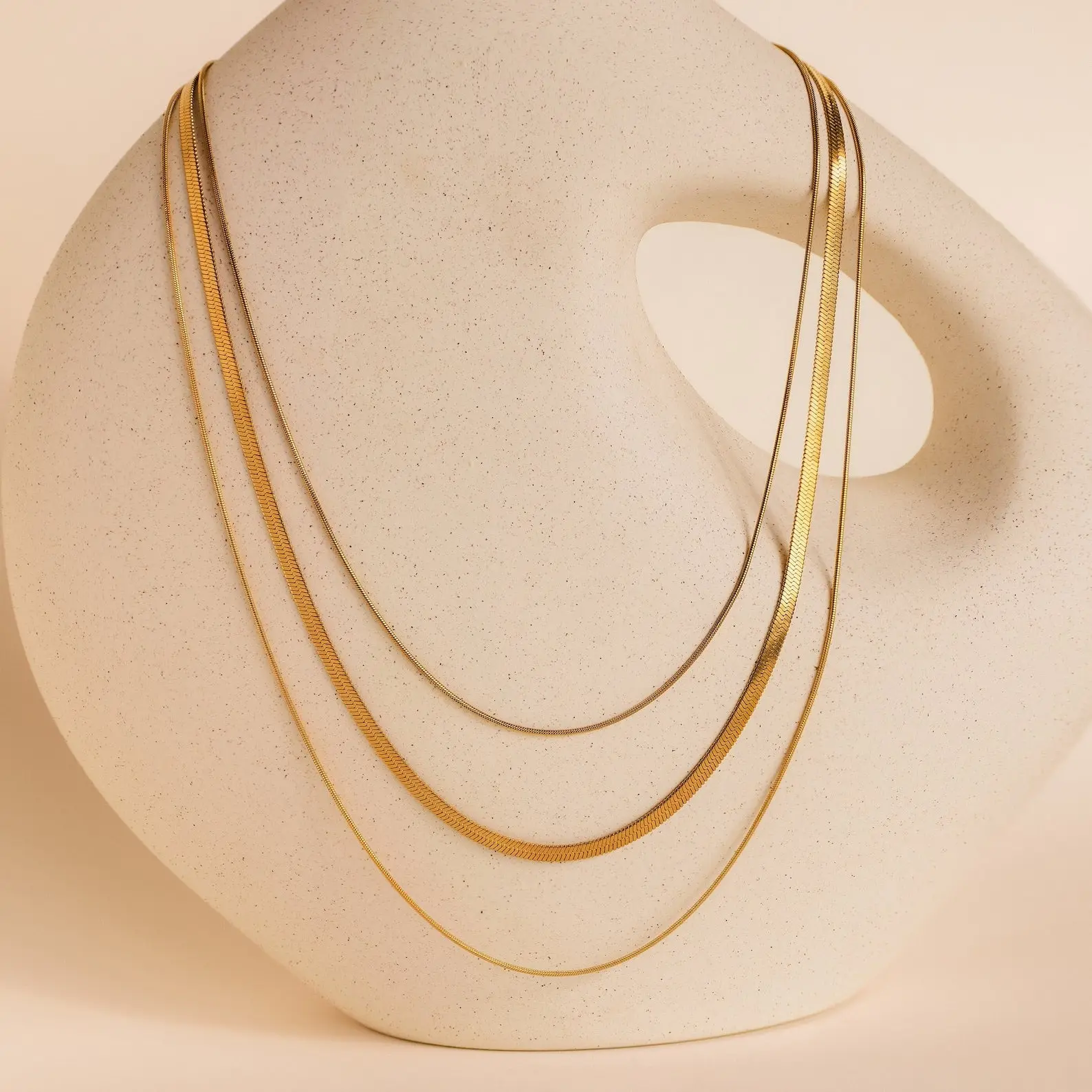 Triple Layered Chain Necklace by Caitlyn Minimalist - Minimalist Herringbone & Snake Chain Layering Necklace Set - Gold Jewelry - Gift for Her