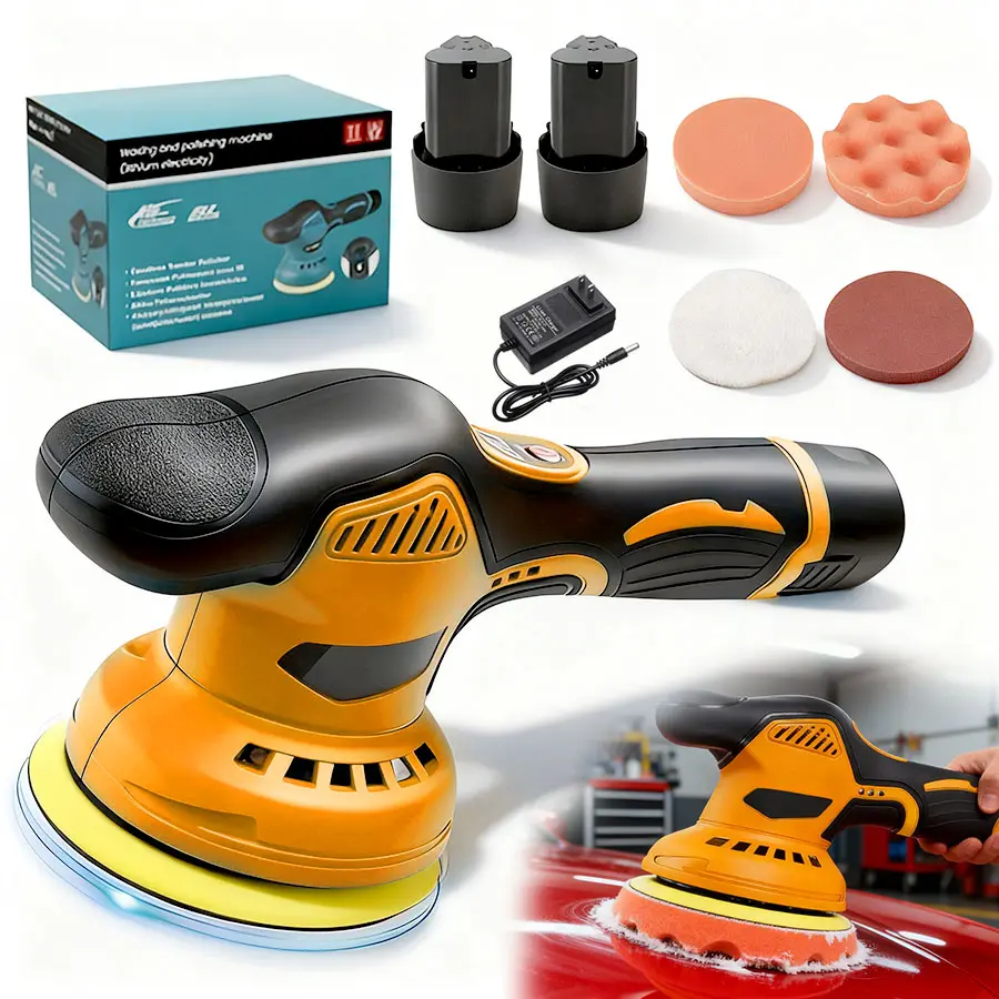 Cordless Car Buffer Polisher, 6 In Mini Buffer Polisher Kit with 2 Pack 12V Rechargeable Batteries,8 Variable Speed 2800-5500RPM Orbital Polisher for Car Boat Detailing, Polishing,Scratch Removing