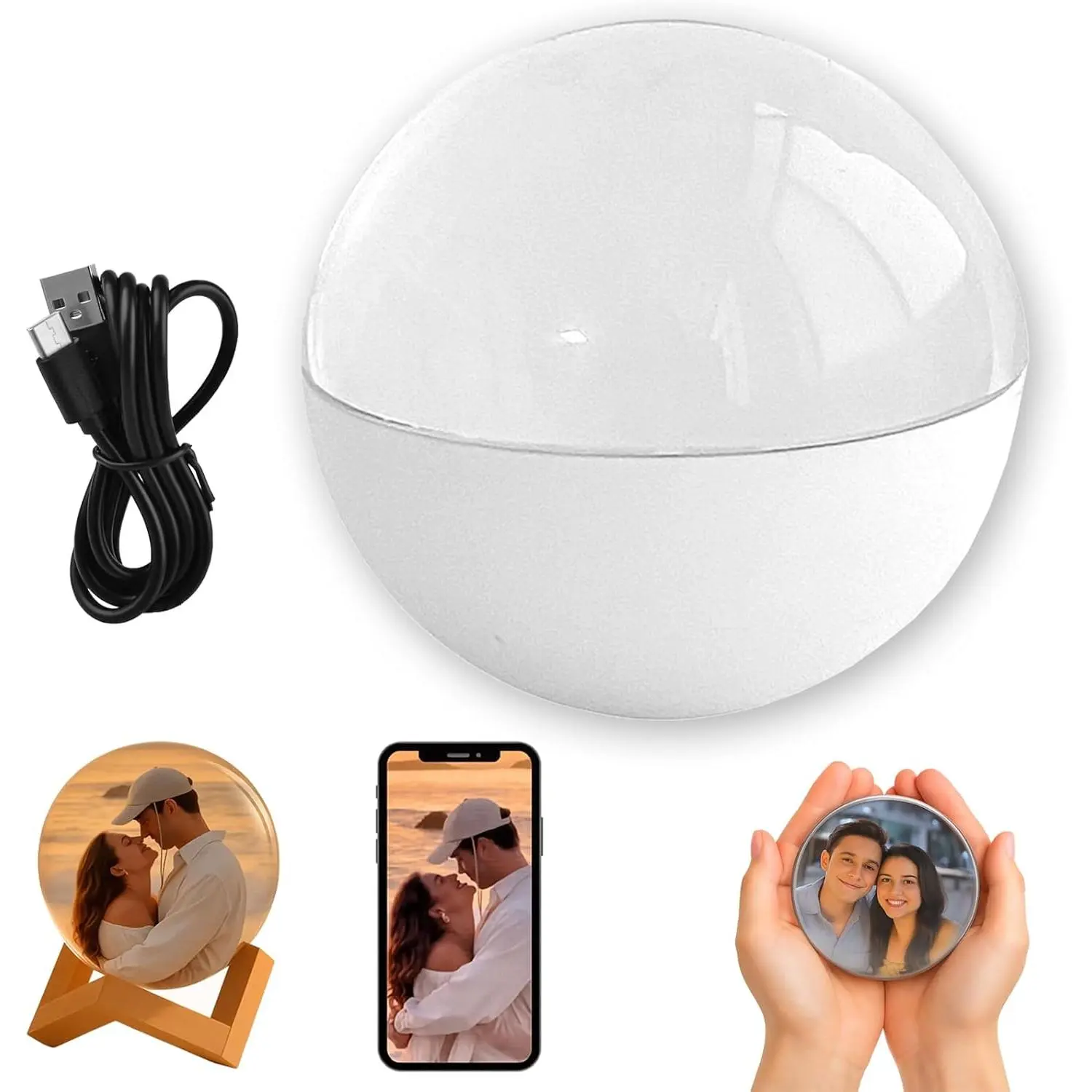 Custom APP-Controlled Sensory Glass Memory Orb Ball - Core Memory Storage Video Sphere, White Novelty Toy, Christmas Ornament Decoration for All Ages, Glasses