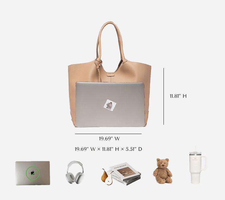 NewBella Shelly Collection 2 PCS Set Top Handle Bag- PU leather with large capacity tote bag, casual daily use solid color Beige Luxury,FallFreshness