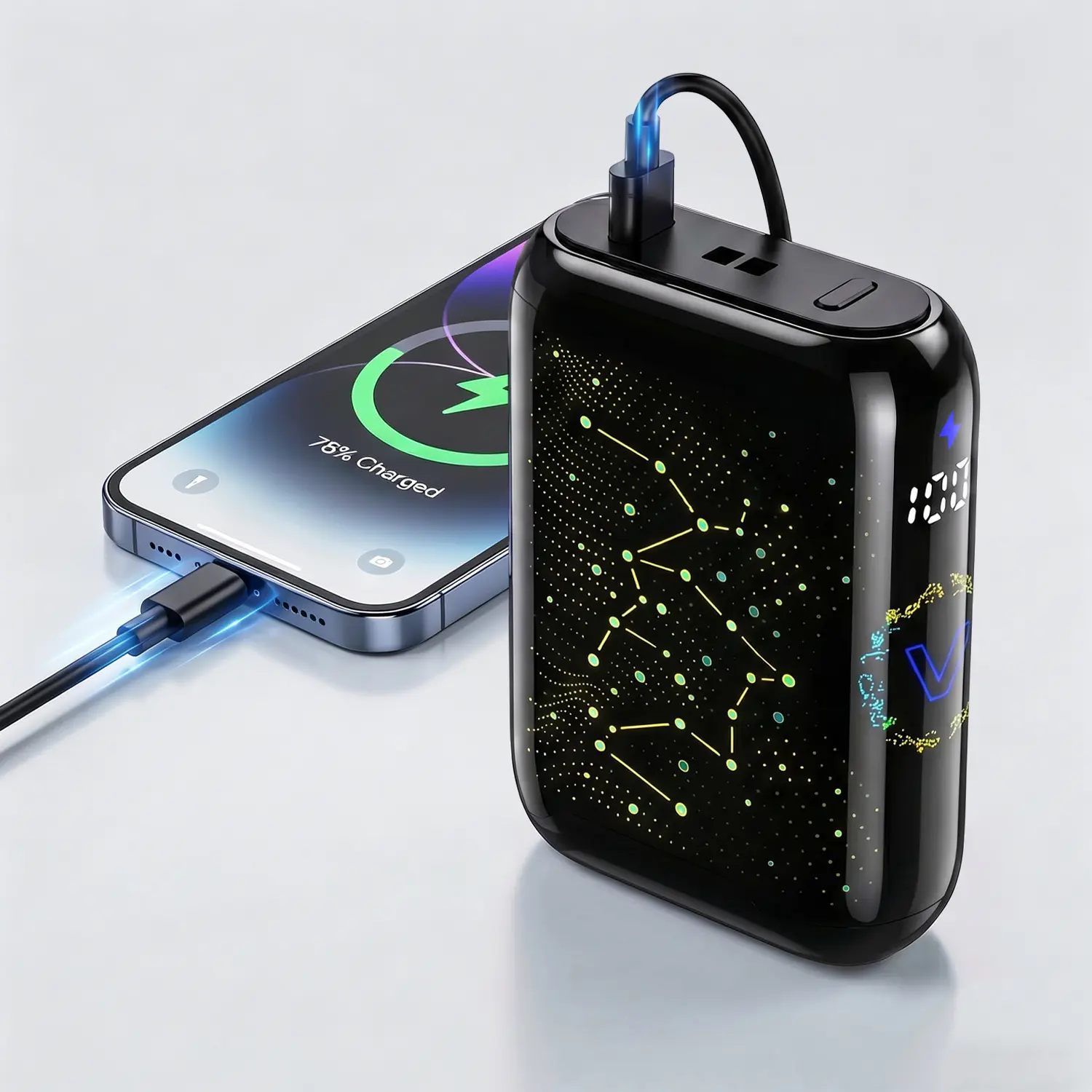 5000mAh Mini Lithium-Ion Power Bank - 22.5W Fast Charging Phone Accessories, USB-C Port, LED Neon Lighting Indicators, Starry Sky Design, Cool Tech Gadgets Guys Gifts, Light Up Your Space On-the-Go (5000-10000mAh Range) tiktokshopbacktoschool, Cool Gifts,