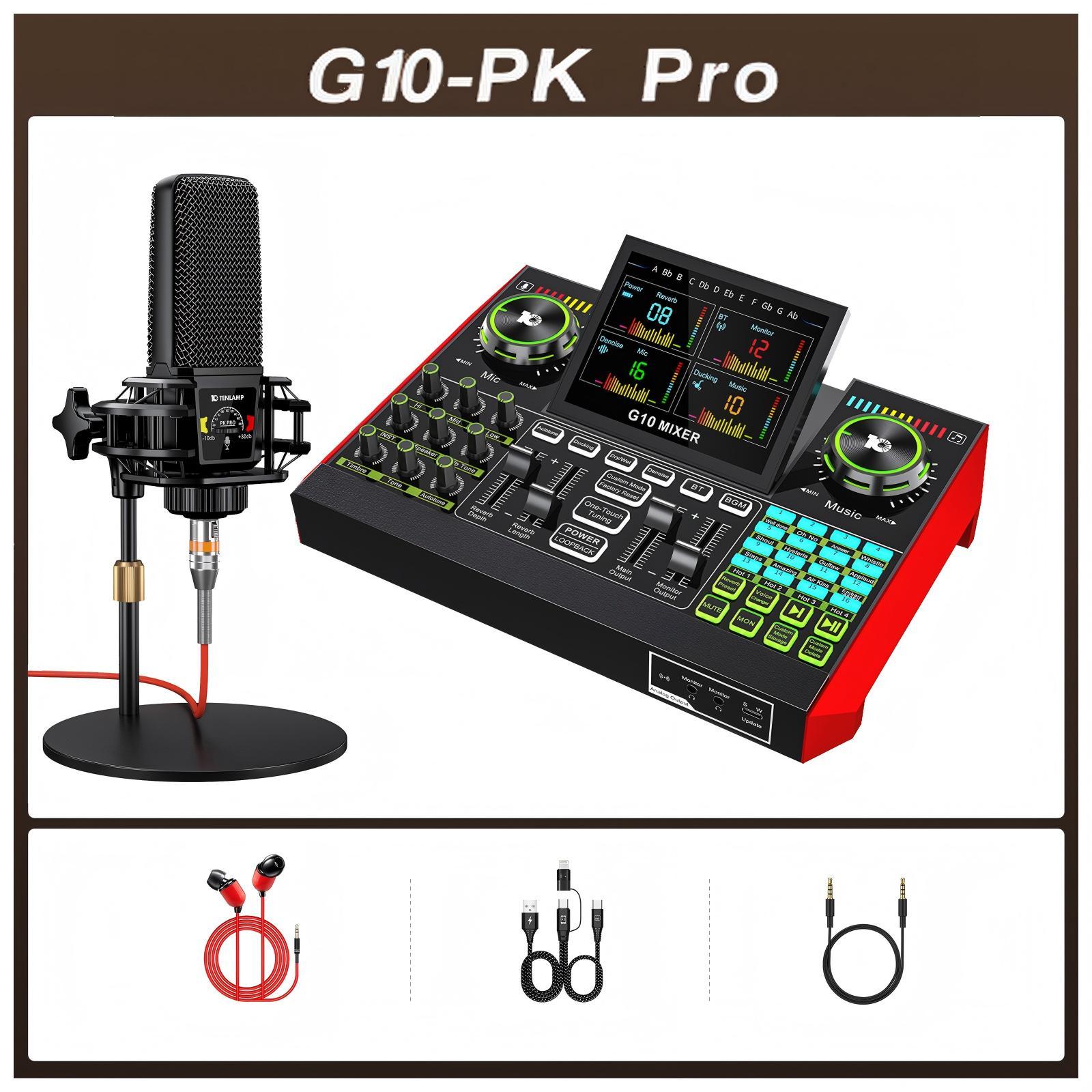 Tenlamp G10-PKPRO cantilever live broadcast sound card with cantilever bracket, DSP professional chip, PK PRO microphone, 4 custom sound effect buttons, compatible with Android, Apple mobile phones and PS5