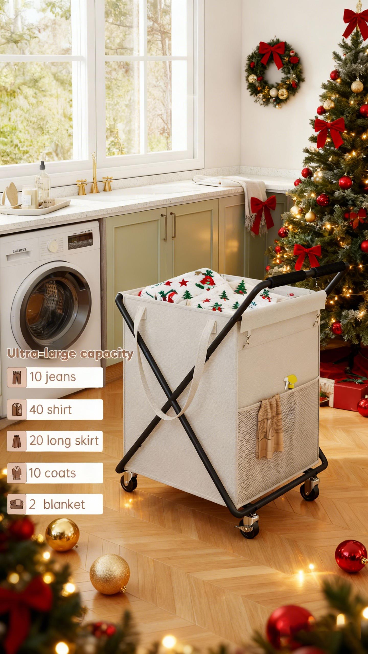 【Sturdy & Smooth】Raybee 170L/45 Gallons Laundry Basket With Wheels & Laundry Detergent Pocket,Extra Large Laundry Hamper for Home&Laundryroom,EZ move 100+ Clothes in 1 Trip!Washable BAG,No Sweat odors