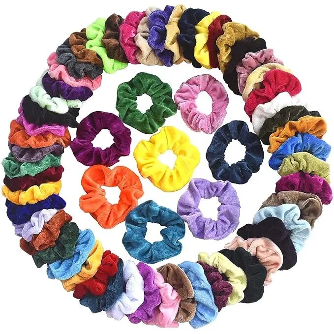 60 Pcs Velvet Hair Scrunchies, Elastic Hair Ties Bands Scrunchy Ropes Scrunchie for Women, Girls & Kids Hair Accessories - 60 Assorted Color