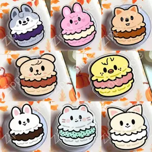 SKZ KPOP Cute Dessert Animal Phone Grip Set – Kawaii Macaron Character Pop Socket with Kickstand – Sweet Aesthetic Gift Accessory