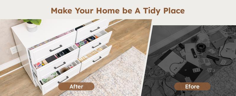 BERRY NEST Farmhouse Dresser for Bedroom, 47.2'' Wide Wood White Dresser with 6 Drawer, Modern Minimalist Chest of Drawers with Metal Handle, Closet Store Organizer for Living Room, Hallway