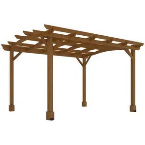 Outsunny 10' x 12' Dark Brown Outdoor Wood Pergola - Arched Roof, Climbing Plant Support, Stable Structure, Concrete Anchors for Patio, Garden