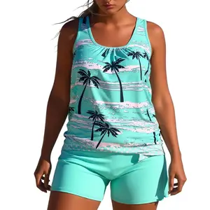 Plus Size Dot Print 2 in 1 Tankini 2 Piece Set, Plus Adjustable Strap Scoop Neck Swim Top & Swim Shorts, Women's Plus Swimsuit for Summer Beach Holiday Vacation, Tankiniswimwear, Tankini Swimsuits Women