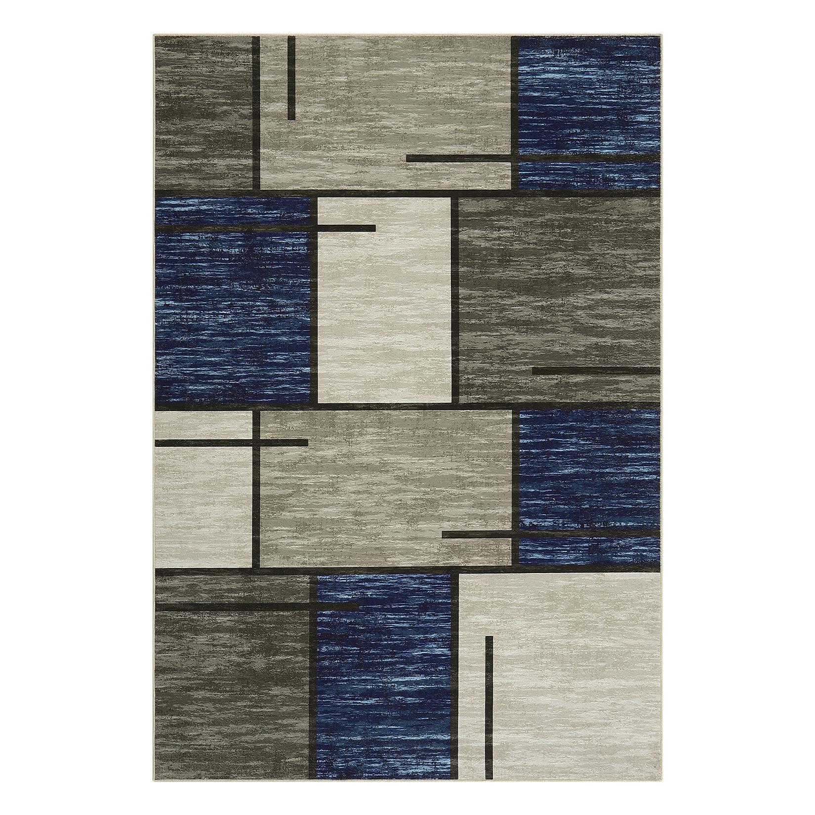 【GARVEE】Washable Rugs 8 x 10 Rug for Living Room Modern Geometric Rug Non Slip Navy Rug Soft Floor Mats Large Area Rug Stain Resistant Carpet for Bedroom Dining Room Nursery Blue/Taupe 8'x10'