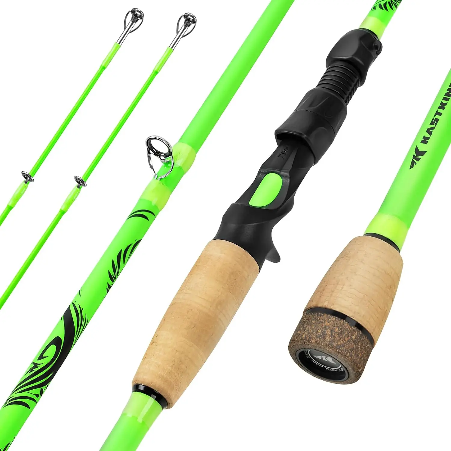 KastKing Zephyr Dual Tip Casting  Fishing Rods,Green, Casting 6'0"-ML/M-F(2 Pcs+ Extra Tip)