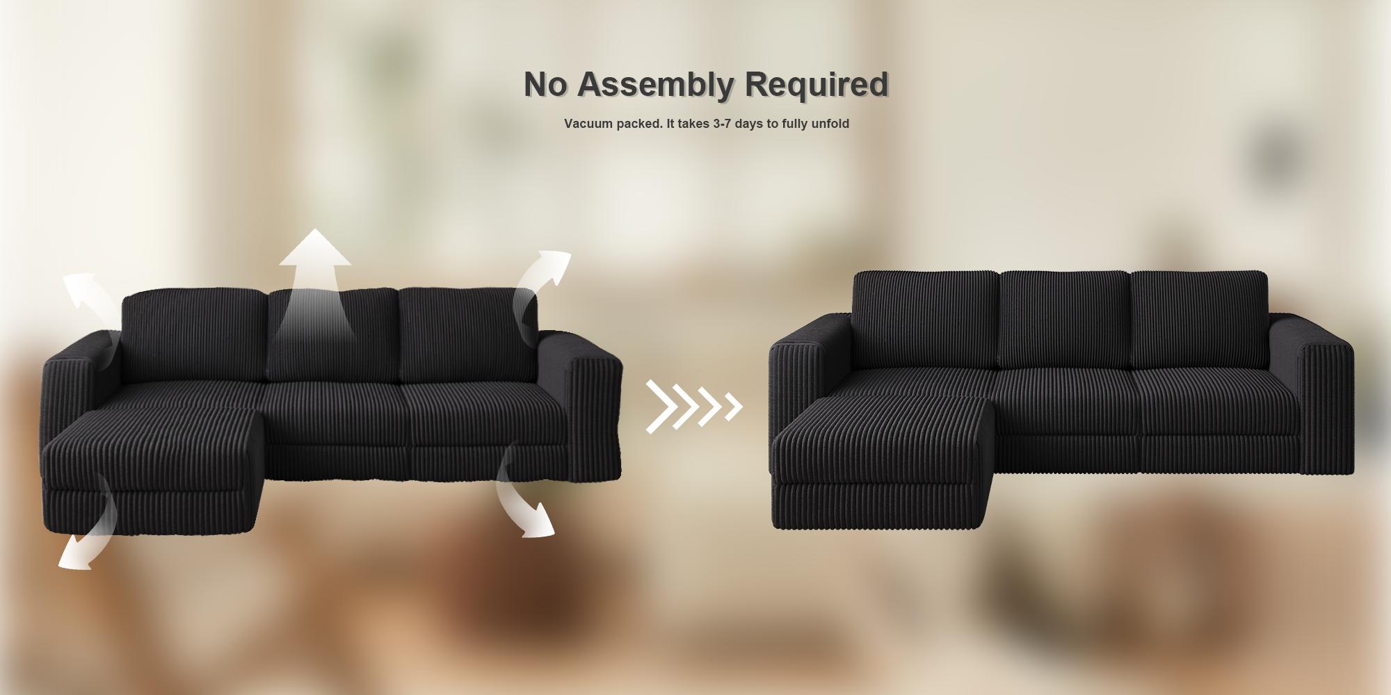 【SPOTLIGHT DAY】ONBRILL 3 Seater 110" Comfy Corduroy Cloud Modular Couch with Chaise(2 Packages Shipping), L-Shaped Sectional Sofa Couch with Deep Seat, Modern Upholstered Couches for Livingroom Bedroom Furniture, No Assembly Required,DIY,Breathable