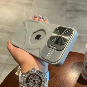 Fashion Logo Hole Magnetic Case for iPhone 17 16 15 14 13 12 Pro Max Plus Lens Protection Flip Bracket Magsafe Silicone Soft Cover