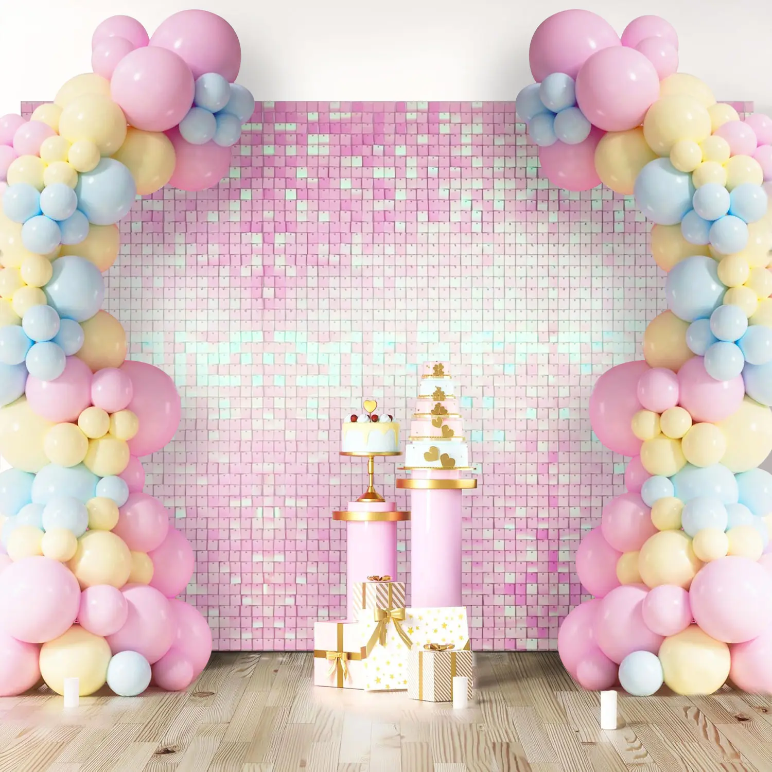 Fantasy Pink Sequin Backdrop - 36/49Pcs Shimmer Wall Panel for Wedding Graduation Birthday Bachelorette Party Decor | Vibrant Sparkle Photo Booth Background, 12x12in Square Party Decoration Supplies