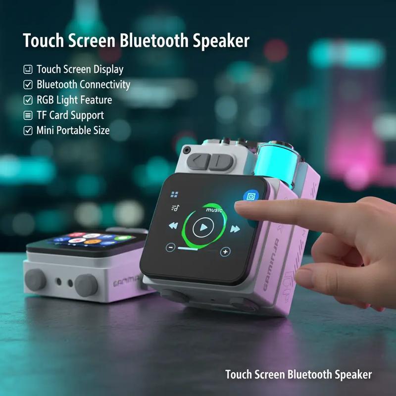 YLW GAMINJA Touch Screen Display App BT Smart Speaker With RGB Light Alarm Message TF Card Mini Portable Metal Wireless Speaker Adjustable Rotatable Electronic Audio Compact Audio Compact