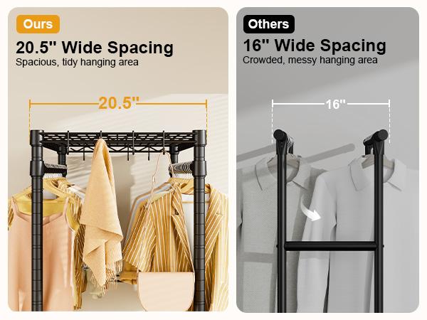 ULIFHOME P4 Plus Rolling Clothes Rack Heavy Duty, Clothing Racks for Hanging Clothes, Free Standing Garment Racks with Wheels, Portable Closet Rack 45''W × 20.5''D × 80.5''H, Max Load 570 Lbs, Black