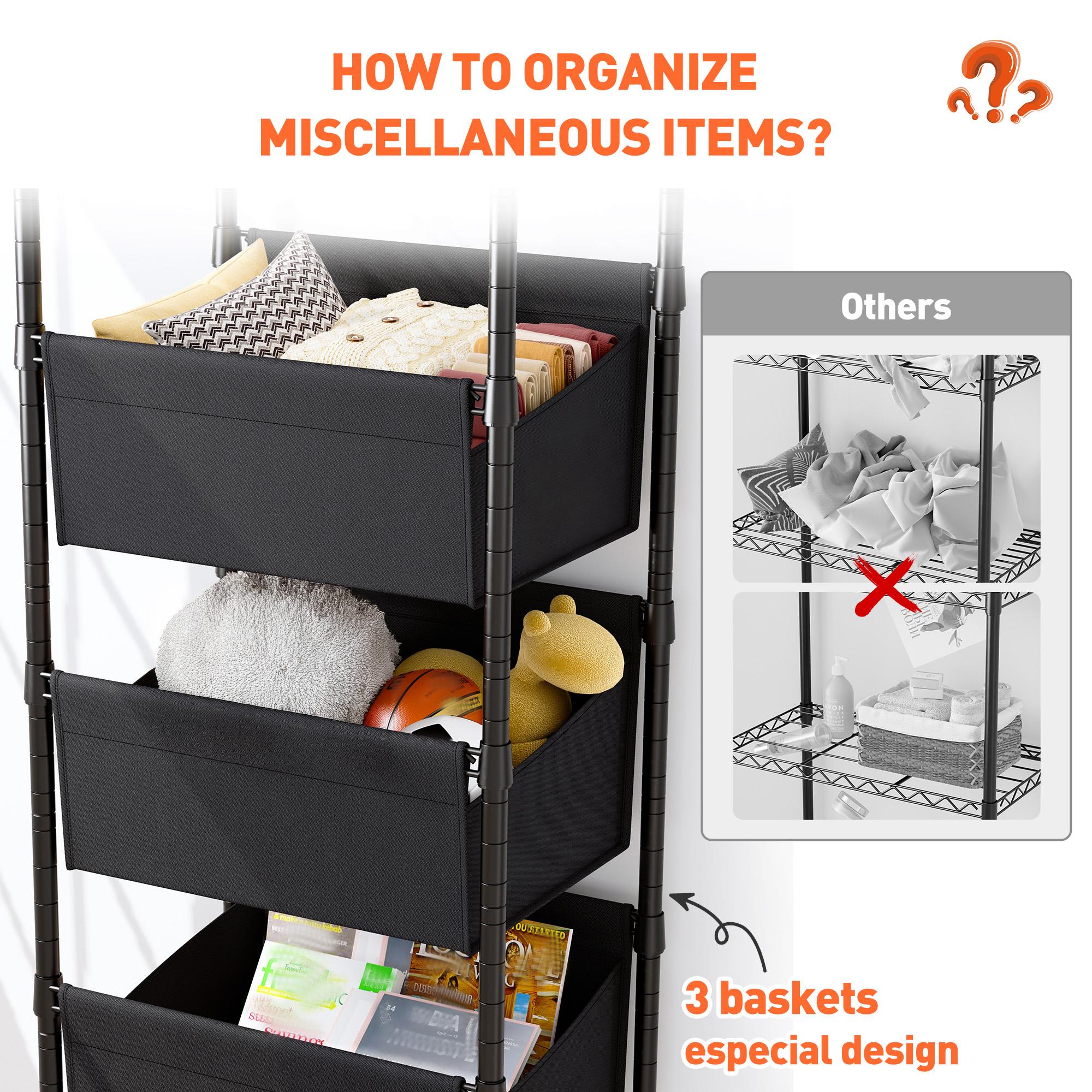 【Closet Storage Organizer】Raybee 6 Tier Corner Shelf with Basket,72'' Tall Storage Shelves Organizer Units, Adjustable Metal industrial Bookshelf for Wall Corner,Living room,Kitchen,Home Office