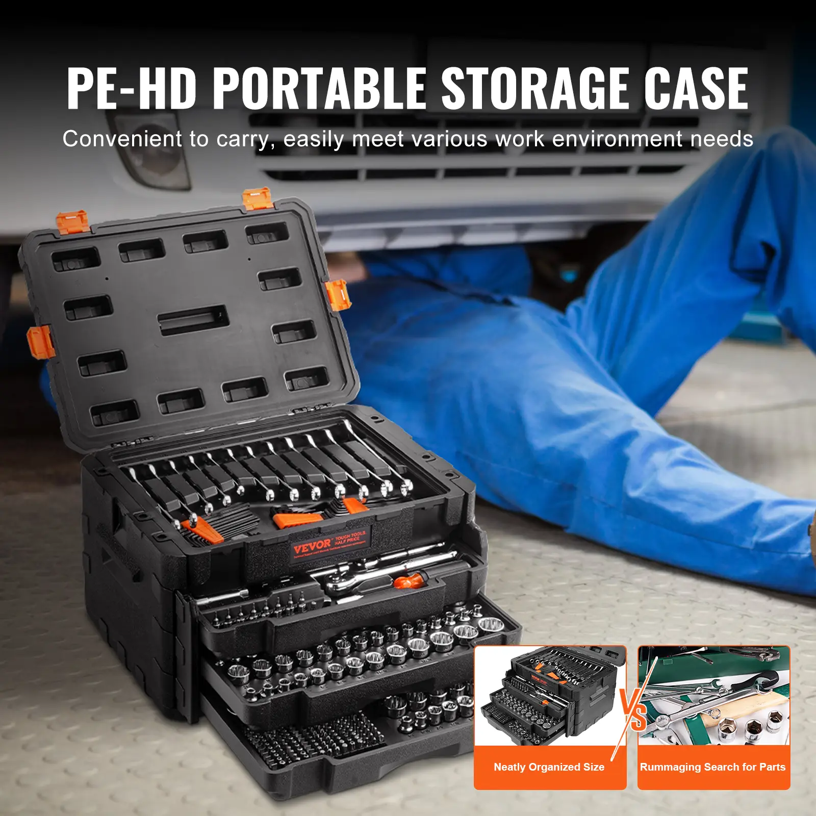 【summerfinds】VEVOR Mechanics Tool Set and Socket Set, 1/4" 3/8" 1/2" Drive Deep and Standard Sockets, 450 Pcs SAE and Metric Mechanic Tool Kit with Bits, Hex Wrenches, Combination Wrench, Accessories, Storage Case, Tool Box, Car Tools