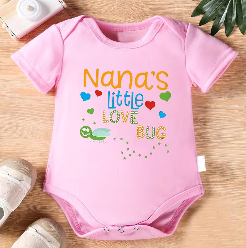 1pc Baby Crawling Suit - Heather Gray Onesie with "Nana's Little Love Bug" Print - Soft Cotton Outfit for Newborns & Toddlers 0-3 Years - Perfect Family Gift - Machine Washable Infant Wear