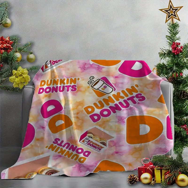 Creative Dunkin' Donuts Full Print Flannel Blanket - Wrinkle Resistant, Durable, Flannel Texture, Machine-Washable, 40 – 56 In Multi-Size, Cozy Indoor Bedding, Office Sofa Throw, Gift for Adults