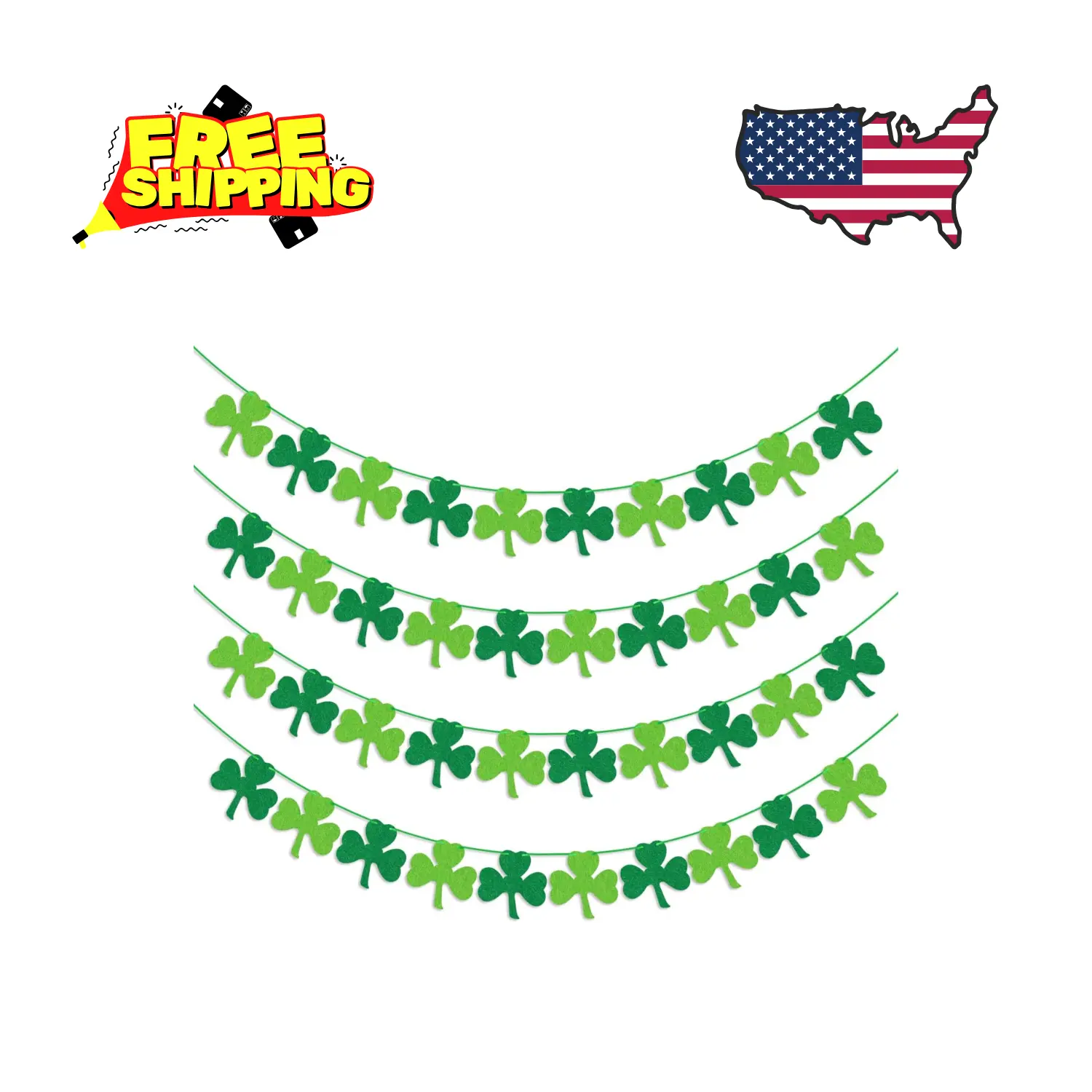 St Patricks Day Decorations 4PCS Felt Shamrock Garland Banner