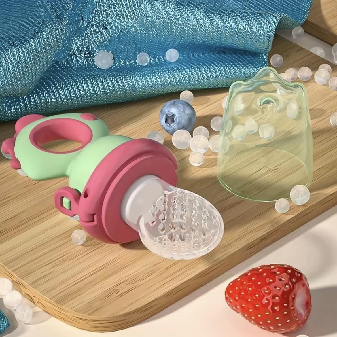 Baby Food Push Spoon – Press Feeding Spoon with Ergonomic Handle, Easy Baby Food Dispenser, Blue / Green / Pink